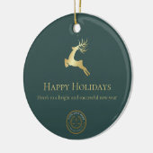 Prettige feestdagen Logo Green Gold Reindeer Keramisch Ornament (Links)
