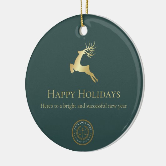Prettige feestdagen Logo Green Gold Reindeer Keramisch Ornament (Links)