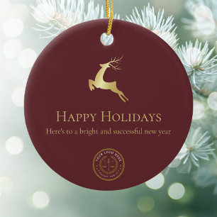 Prettige feestdagen Logo Red Gold Reindeer Keramisch Ornament