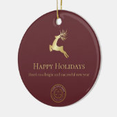 Prettige feestdagen Logo Red Gold Reindeer Keramisch Ornament (Links)