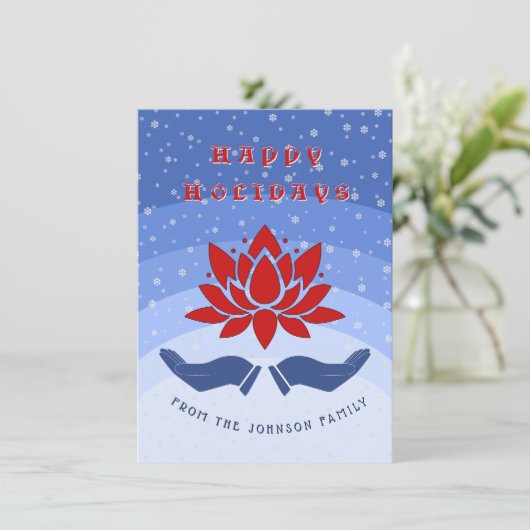 Prettige Feestdagen lotusbloem aangepaste tekst bl Feestdagenkaart (Staand voorkant)