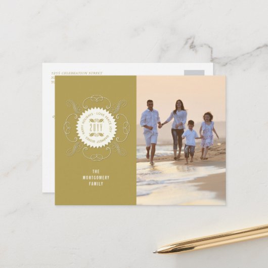 prettige feestdagen Love Peace Joy Seal Foto (Voorkant / Achterkant in situ)