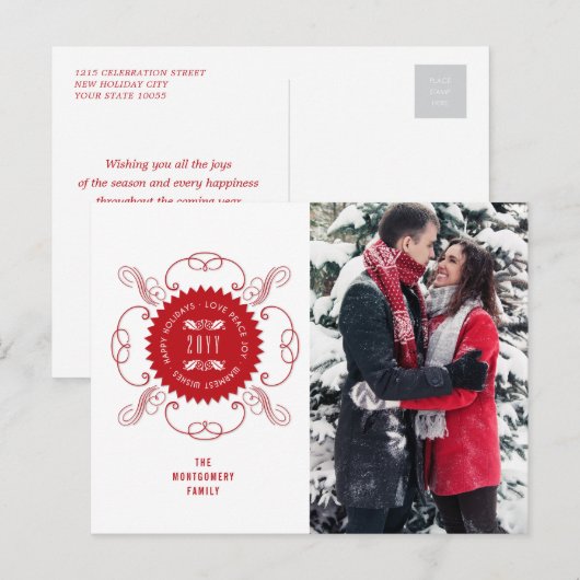 prettige feestdagen Love Peace Joy  Seal Foto Ho (Voorkant / Achterkant)