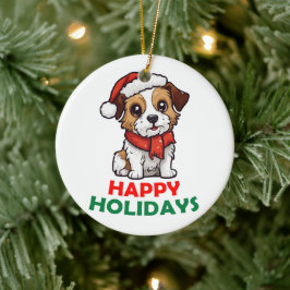 Prettige feestdagen magische hond keramisch ornament