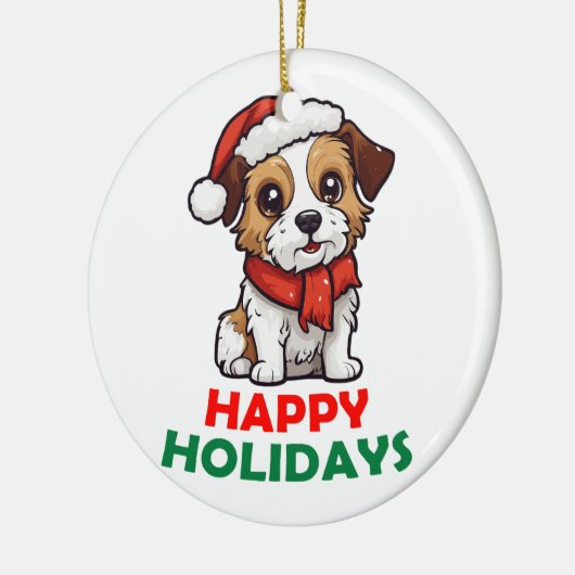 Prettige feestdagen magische hond keramisch ornament (Links)