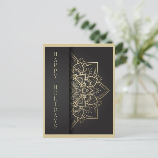 Prettige feestdagen Mandala Zwart en Goud Briefkaart (Staand voorkant)