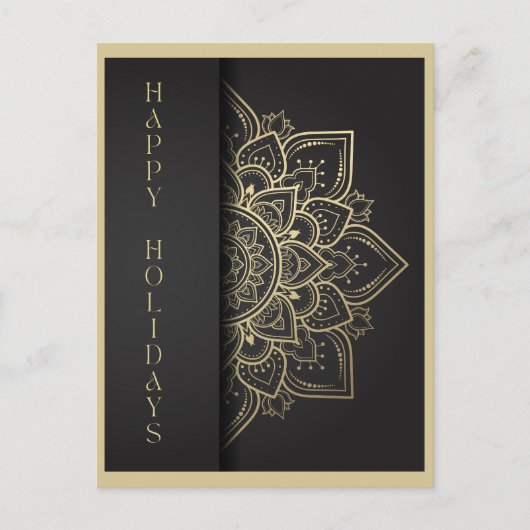 Prettige feestdagen Mandala Zwart en Goud Briefkaart (Voorkant)