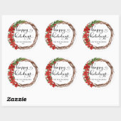 prettige feestdagen Manuscript Red Holly Wreath Ronde Sticker (Vel)