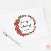 prettige feestdagen Manuscript Red Holly Wreath Ronde Sticker (Envelop)