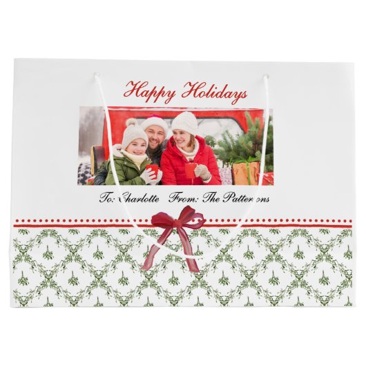 Prettige feestdagen Maretak Red Bow Custom Name Fo Groot Cadeauzakje (Achterkant)