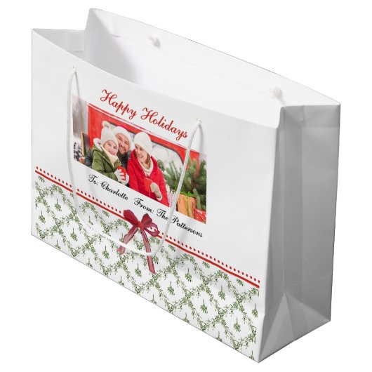 Prettige feestdagen Maretak Red Bow Custom Name Fo Groot Cadeauzakje (Voorkant Gekanteld)