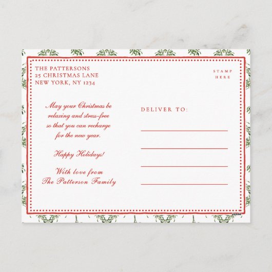 Prettige feestdagen Maretak Red Bow Familiefoto (Achterkant)