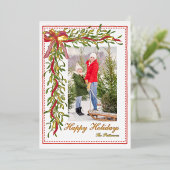 Prettige feestdagen Maretak Red Bow Familiefoto (Staand Voorkant)