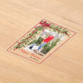 Prettige feestdagen Maretak Red Bow Familiefoto Acryl Uitnodigingen (Laagn)