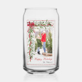 Prettige feestdagen Maretak Red Bow Familiefoto Blikvorm Glas (Voorkant)