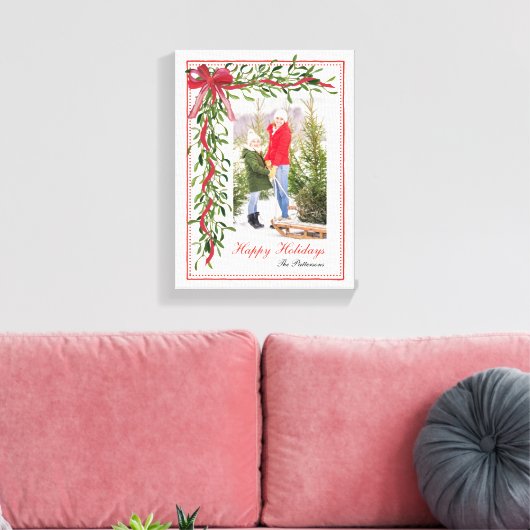Prettige feestdagen Maretak Red Bow Familiefoto Canvas Afdruk (Insitu (Woonkamer))