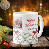 Prettige feestdagen Maretak Red Bow Familiefoto Koffiemok