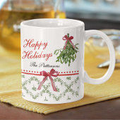 Prettige feestdagen Maretak Red Bow Familiefoto Koffiemok