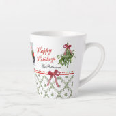 Prettige feestdagen Maretak Red Bow Familiefoto Latte Mok (Rechts)