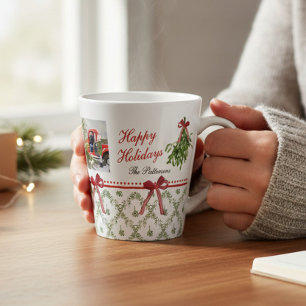 Prettige feestdagen Maretak Red Bow Familiefoto Latte Mok