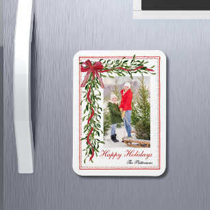 Prettige feestdagen Maretak Red Bow Familiefoto Magneet