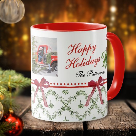 Prettige feestdagen Maretak Red Bow Familiefoto Mok