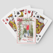 Prettige feestdagen Maretak Red Bow Familiefoto Pokerkaarten (Achterkant)