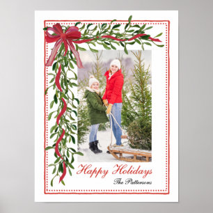 Prettige feestdagen Maretak Red Bow Familiefoto Poster