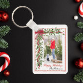Prettige feestdagen Maretak Red Bow Familiefoto Sleutelhanger