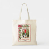 Prettige feestdagen Maretak Red Bow Naam Foto Tote Bag (Achterkant)
