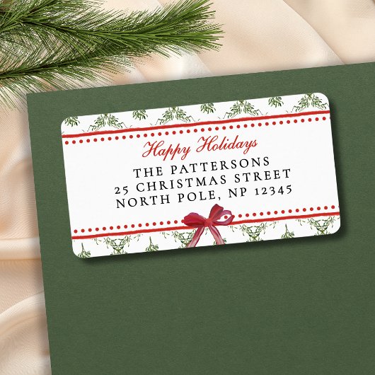 Prettige feestdagen Maretletoe Red Bow Custom Chri Etiket