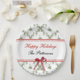 Prettige feestdagen Maretletoe Red Bow Custom Chri Papieren Bordje