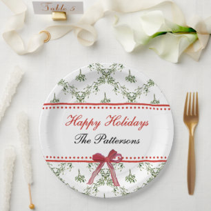 Prettige feestdagen Maretletoe Red Bow Custom Chri Papieren Bordje