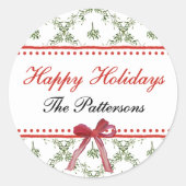Prettige feestdagen Maretletoe Red Bow Custom Chri Ronde Sticker (Voorkant)