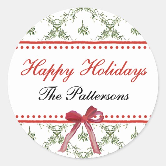 Prettige feestdagen Maretletoe Red Bow Custom Chri Ronde Sticker (Voorkant)