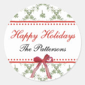 Prettige feestdagen Maretletoe Red Bow Custom Chri Ronde Sticker (Voorkant)
