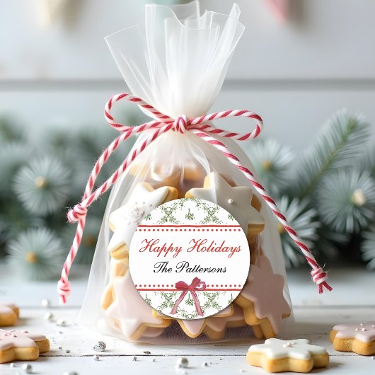 Prettige feestdagen Maretletoe Red Bow Custom Chri Ronde Sticker