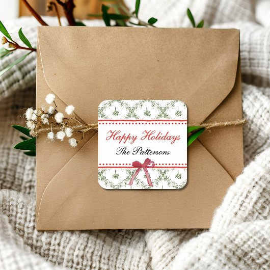 Prettige feestdagen Maretletoe Red Bow Custom Chri Vierkante Sticker