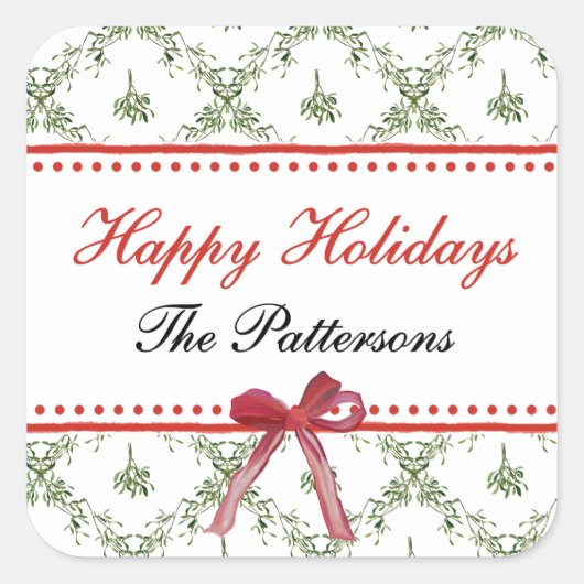 Prettige feestdagen Maretletoe Red Bow Custom Chri Vierkante Sticker (Voorkant)