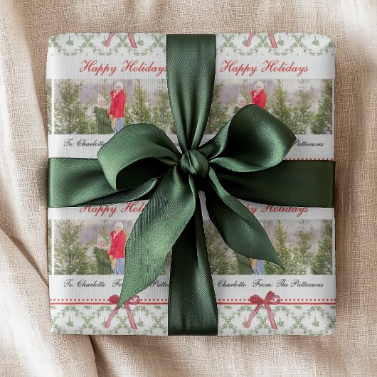 Prettige feestdagen Maretletoe Red Bow Custom Phot Cadeaupapier