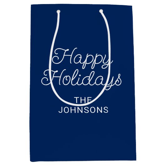 Prettige feestdagen Marine blauw en wit Medium Cadeauzakje (Voorkant)