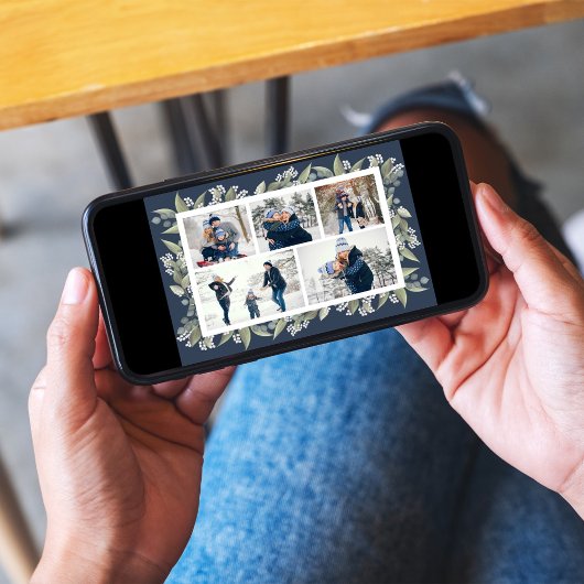 Prettige feestdagen Marine Blauwe Bloemen Fotocoll Feestdagenkaart