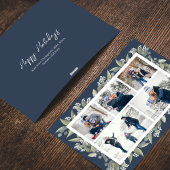 Prettige feestdagen Marine Blauwe Bloemen Fotocoll Feestdagenkaart