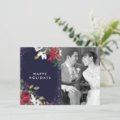 prettige feestdagen Marine rood wit bloemen foto k Feestdagenkaart (Staand voorkant)