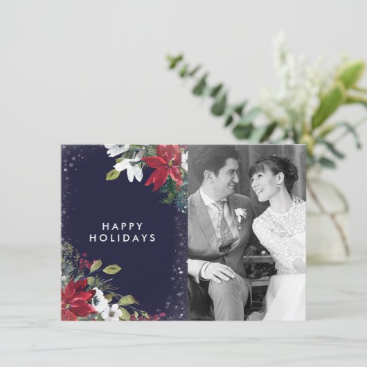prettige feestdagen Marine rood wit bloemen foto k Feestdagenkaart (Staand voorkant)