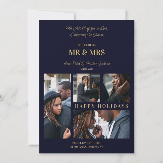 Prettige Feestdagen Marineblauw & Goud Eenvoudig 4 Feestdagenkaart (Voorkant)