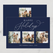 prettige feestdagen marineblauw multi-fotocollage feestdagenkaart (Voorkant / Achterkant)