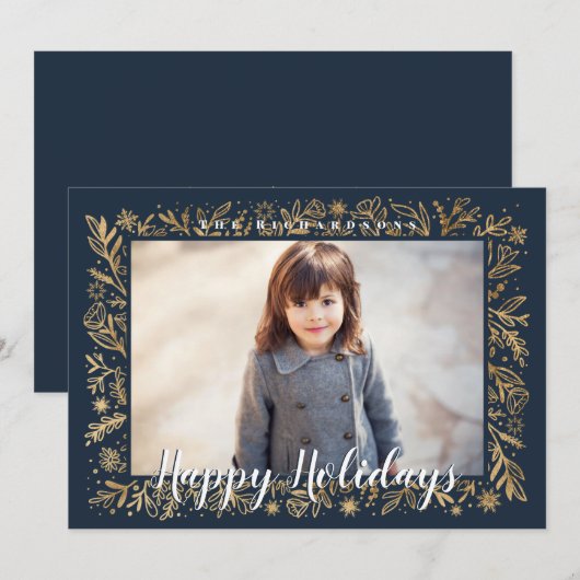 prettige feestdagen marineslag en goudvlokken feestdagenkaart (Voorkant / Achterkant)