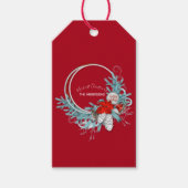 prettige feestdagen Matig Chic Red Pine Wreath Cadeaulabel (Voorkant)