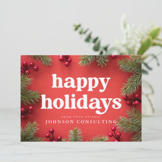 prettige feestdagen Matig Holly Berry Pine Needles Aankondiging (Staand voorkant)